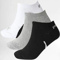 Coupon 🛒 Lot De 3 Paires De Chaussettes 👟 Sneaker 100000956 Blanc Noir Gris Chiné de Puma 🤩