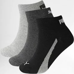 Grosses soldes 🌟 Lot De 3 Paires De Chaussettes Quarter 100000957 Noir Gris Chiné de Puma 😉