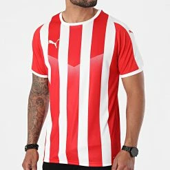 Budget 😍 Tee 👕 Shirt De Sport Liga Jersey Striped 703424 Rouge Blanc de Puma ✨