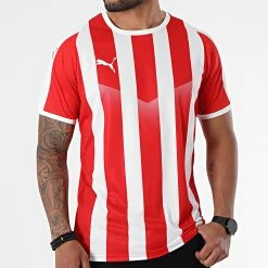 Budget 😍 Tee 👕 Shirt De Sport Liga Jersey Striped 703424 Rouge Blanc de Puma ✨ -Puma Soldes 2022 puma 266886 703424 01 20210601T160917 03