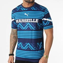 Offres 🔥 Tee 👕 Shirt OM Prematch 765120 Bleu Marine de Puma 🎁