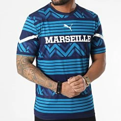 Offres 🔥 Tee 👕 Shirt OM Prematch 765120 Bleu Marine de Puma 🎁 -Puma Soldes 2022 puma 303000 765120 12 20220210T142929 03