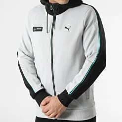 Meilleur prix 💯 Sweat Zippé Capuche Mercedes A Bandes AMG Petronas 533607 Gris Clair de Puma 👍