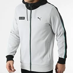 Meilleur prix 💯 Sweat Zippé Capuche Mercedes A Bandes AMG Petronas 533607 Gris Clair de Puma 👍 -Puma Soldes 2022 puma 307646 533607 02 20220308T152538 03