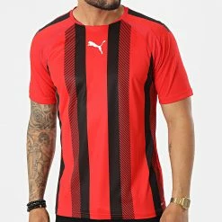Sortie ❤️ Tee 👚 Shirt A Rayures 704920 Rouge Noir de Puma ⌛
