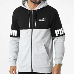 Remise 💯 Sweat Zippé Capuche Puma Power 849842 Gris Chiné Noir 😍