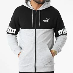 Remise 💯 Sweat Zippé Capuche Puma Power 849842 Gris Chiné Noir 😍 -Puma Soldes 2022 puma 325386 849842 04 20220630T160328 03