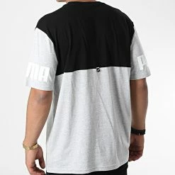 Nouveau ⌛ Tee 👚 Shirt Puma Power Colorblock 849801 Gris Chiné Noir 🧨 -Puma Soldes 2022 puma 326114 849801 04 20220706T160217 04