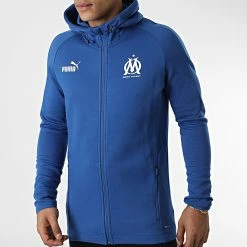 Bon marché ⭐ Veste Zippée A Capuche OM Casuals 767300 Bleu Roi de Puma 😉