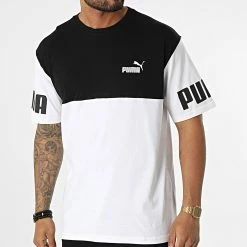 Nouveau 💯 Tee 👚 Shirt Puma Power Colorblock 849801 Blanc Noir 😀