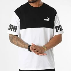 Nouveau 💯 Tee 👚 Shirt Puma Power Colorblock 849801 Blanc Noir 😀 -Puma Soldes 2022 puma 327791 849801 02 20220713T152248 03