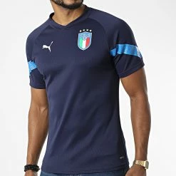 Grosses soldes 🛒 Tee 👚 Shirt Col V FIGC Coach Training Jersey 767081 Bleu Marine de Puma ⌛