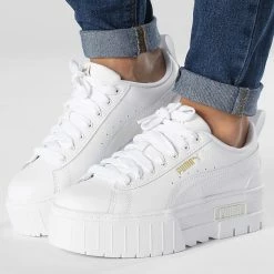 Top 10 🔥 Baskets Femme Mayze Leather 384527 Puma White Puma Team Gold ❤️