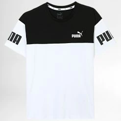 Meilleure affaire 🎉 Tee 👕 Shirt Enfant Puma Power Colorblock 670097 Blanc Noir ⭐