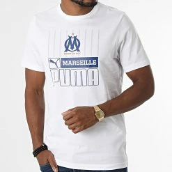 Tout neuf 🎁 Tee 👕 Shirt OM 767307 Blanc de Puma ❤️ -Puma Soldes 2022 puma 331873 767307 01 20220811T161823 03