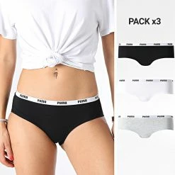 Tout neuf 👏 Lot De 3 Culottes Femme 503007001 Noir Blanc Gris Chiné de Puma 🛒