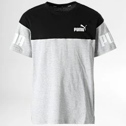 Sortie 🔔 Tee 👚 Shirt Enfant Power Colourblock Noir Gris Chiné de Puma 🎁