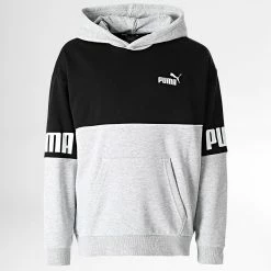 Coupon 😍 Sweat Capuche Enfant Power Colorblock Gris Chiné Noir de Puma ❤️