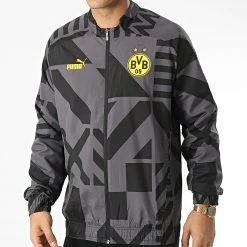 Offres 👍 Veste Zippée Borussia Dortmund Prematch 767657 Gris Noir de Puma 🔥