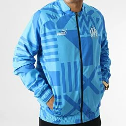 Remise 🎁 Veste Zippée OM Prematch 767264 Bleu Clair de Puma ✔️ -Puma Soldes 2022 puma 338436 767264 13 20221024T154741 03
