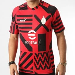 Bon marché ⌛ Tee 👚 Shirt De Sport AC Milan Prematch 767549 Rouge Noir de Puma 🥰