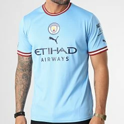 Grosses soldes 🎉 Tee 👕 Shirt Manchester City FC Home Replica 765710 Bleu Clair de Puma ❤️