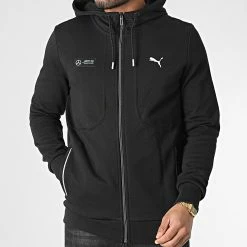 Remise 😀 Sweat Zippé Capuche Mercedes AMG Petronas 538460 Noir de Puma ❤️